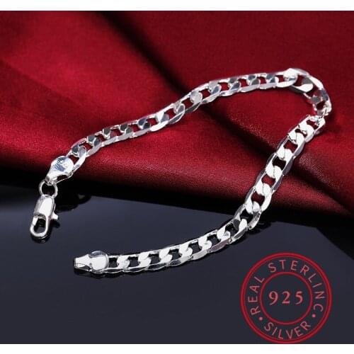 925 Sterling Silver 8MM Sideways Chain Bracelet For Women Men Party Gifts Engagement Wedding Fashion Jewelry