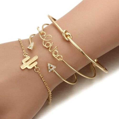 Punk Charm Bracelet Bracelet Fashion New Temperament Pop Cactus Triangle Opening Love Crystal Womens Bracelet Wholesale