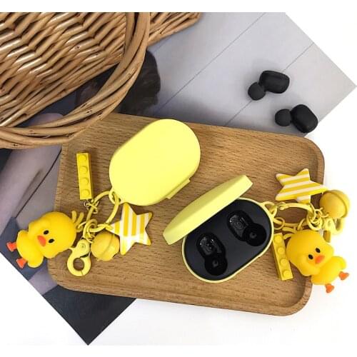 Cartoon Duck Keychain Earphone Case with Hook for Xiaomi Redmi AirDots Case Cover Wireless Bluetooth Earphone Cases Soft Case