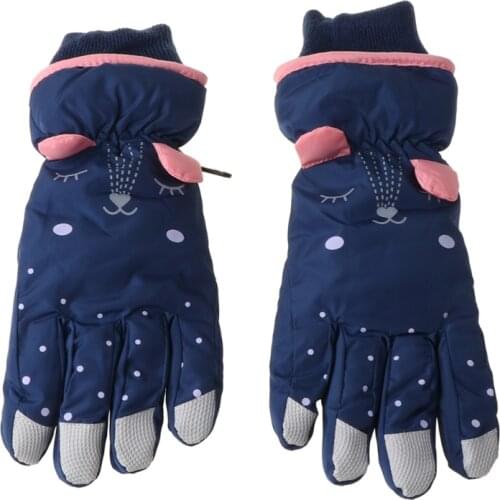 Kids Winter Waterproof Snow Gloves Cartoon Ears Thermal Insulated Ski Mittens XXUF