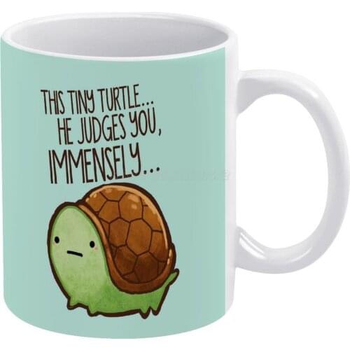 This Turtle.. He Judges You. White Mug Custom Printed Funny Tea Cup Gift Personalised Coffee Mug Turtle Funny Cute Adorable Tiny