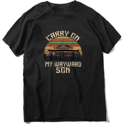 JKLPOLQ Summer Carry on My Wayward Son Supernatural Vintage Retro Funny Mens T-Shirt OVcersize Sweatshirt Cotton Tee