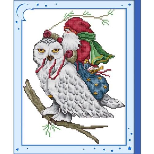 Joy sunday cartoon style Santa Claus and the eagle no count cross stitch pattern needlepoint kits for kids