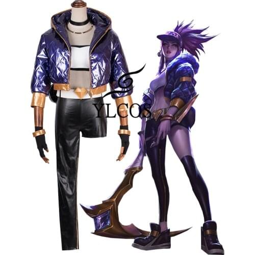 Popular Game LOL KDA The Rogue Assassin Akali Cosplay Costume Custom Made Shoes Halloween Party Full Set Suit