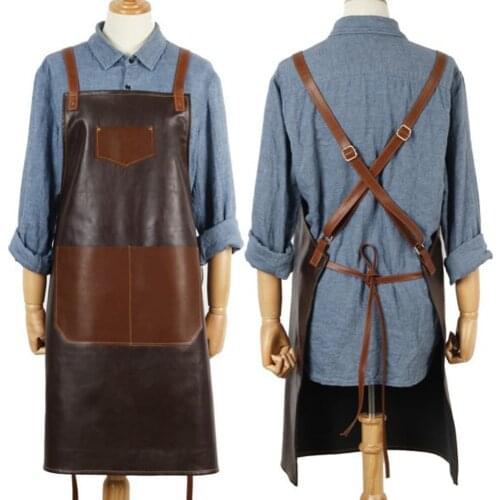 Kitchen Waterproof and Oil-proof Vest-style Apron PU Leather Waist Adult Work Clothes Long Men and Women Work Clothes