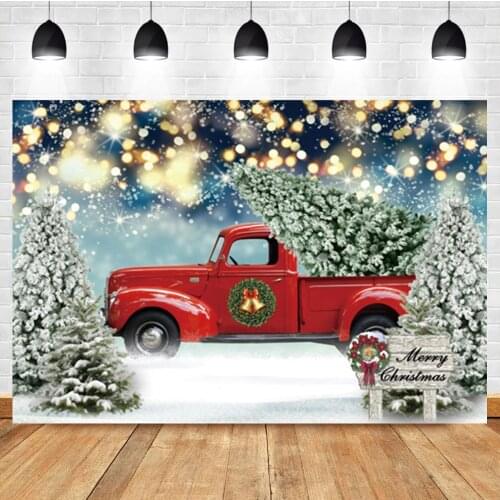 Laeacco Merry Christmas Photo Background Winter Tree Car Polka Dot Glitter Birthday Party Banner Photographic Photo Backdrop