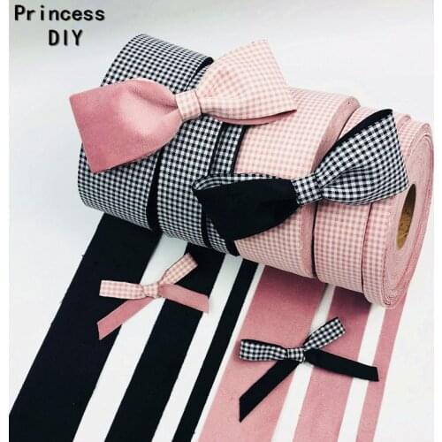 5Meters 10mm 25mm 40mm Fabric Layering Double Face Velvet Ribbon Pink Black Plaid Riband Tape DIY Hair Bow Hand Craft Material