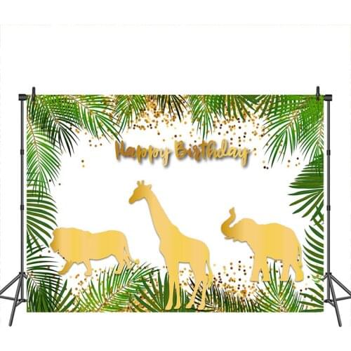 Neoback Photographic Background Happy Birthday Gold Animal Backdrops Jungle Customized Photographic Backdrops for Photo Studio