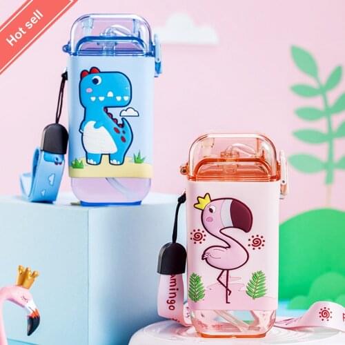 Cartoon Water Bottle 280ml Portable Square Water Cup Suitable for Adult Child BPA Free Tritan Baby Milk Cup With Straw