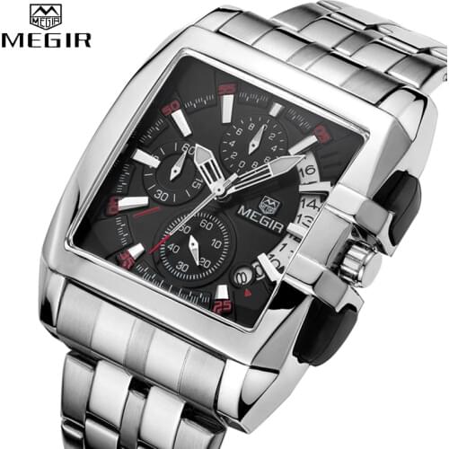 Male Clock Business Big Dial Wristwatches MEGIR Top Brand Luxury Quartz Watch Men Stainless Steel Band Relogio Masculino