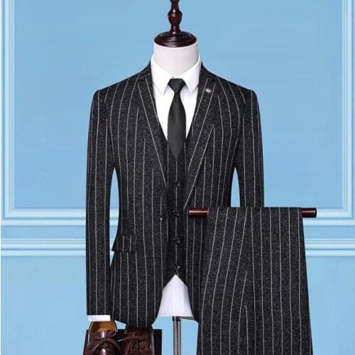 2021 Mens foreign trade new cross-border bridegroom Blazer suit mens three-piece wedding suits casual striped men tide jackets