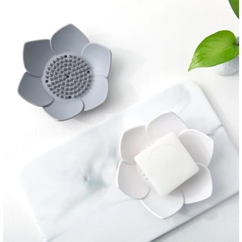 Soft Silicone Box Draining Soap Dish Soap Box Plate Lotus/Fish Bone Shape Holder Home Portable Soap Dishes Bathroom Accessories