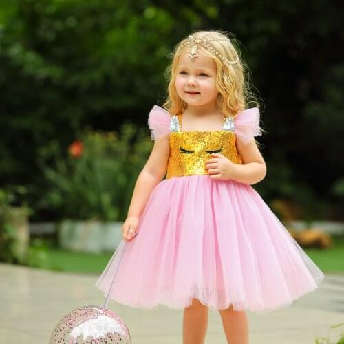 Tutu Dress for Girls Birthday Party Dress Rainbow Christmas Sequin Bling Dress Girl Cute Mesh Pretty Children Vestidos Summer