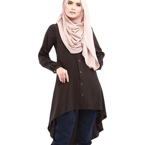 Muslim Women Dresses O-Neck Long Sleeve Pullover Loose T Shirt Dress Clothing 2017 New Fashion Chiffon Muslim Dress