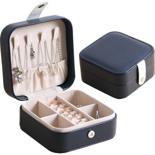 Portable Travel Simple Ear Stud Jewlery Box Small Earrings Ring Multi-Function Jewelry Storage Leather Jewelry Box Wholesale