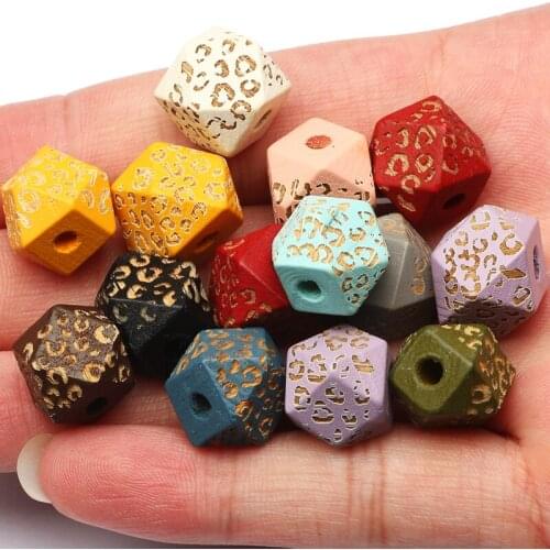 Colorful Mix Polygon Natural Wood Beads Wooden 10pcs Leopard Loose Spacer Beads For Jewelry Making DIY Beaded Accessories