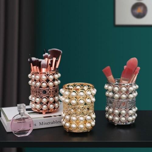 Storage box makeup organizer Luxury Pearl Crystal Pen Holder online celebrity Makeup Brush Barrel jewelry organizer