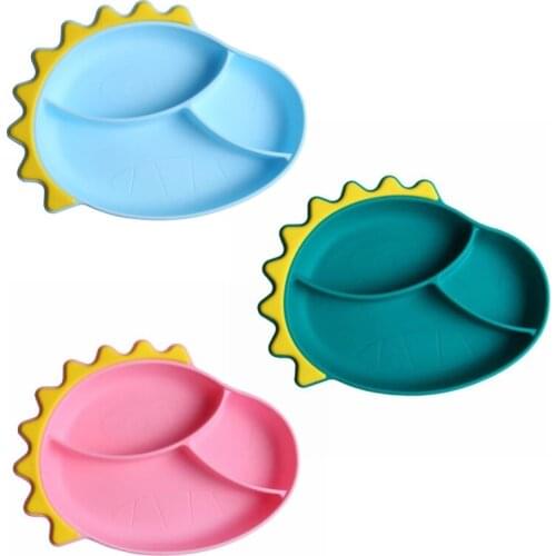 N7ME Baby Training Feeding Food Bowl Anti Slip Cartoon Dinosaur Silicone Suction Divided Plate Tray Utensil BPA-Free Dishes