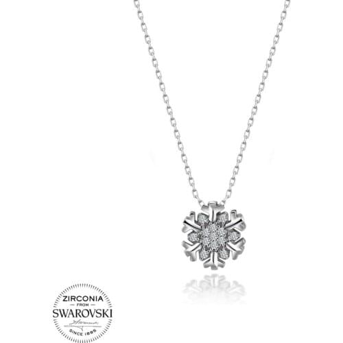 Silverlina Silver Swarovski Zirconia Cubic Zirconia Snowflake Necklace