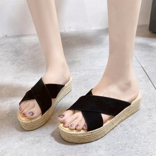Women Slippers 2021 Summer Platform Wedges Mid Heels Slides Peep Toe Fashion Slides Beach Outdoor Ladies Shoes Zapatos De Mujer