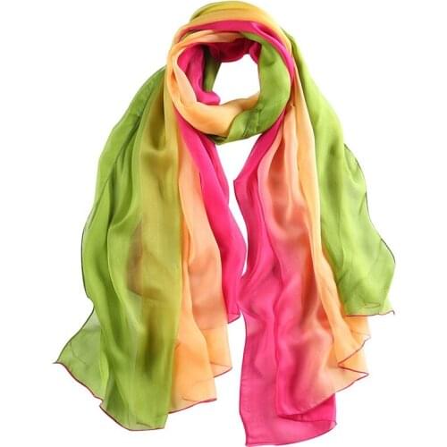 [SLKSCF] ON SALES! 178X108CM Fashion georgette silk scarves gradient color silk chiffon scarf real silk pashmina muslim hijabs