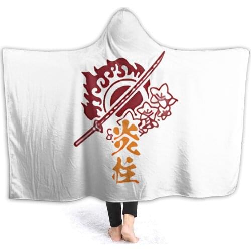 Wearable warm flannel Rengoku Kyoujurou Hooded Blanket Anime Cartoon blankets for Sofa Sherpa Fleece Bedspread Wrap
