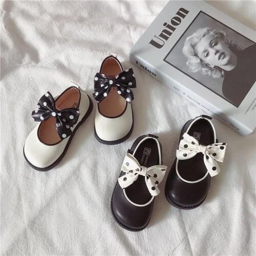 Sweet Girls Princess Shoes 2021 Autumn Kids Children Dot Polka Bow PU Leather Baby Casual Shoes Zapatos S12744