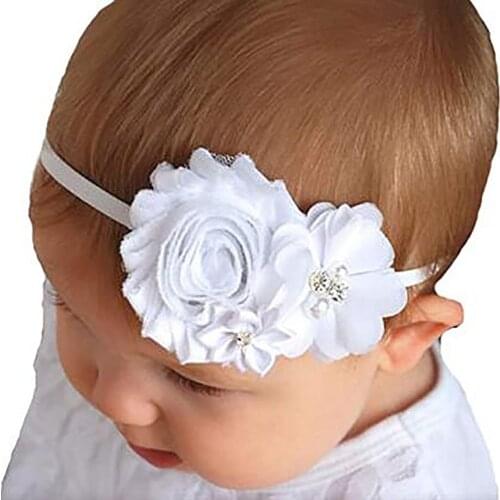 Pearl Flower Baby Hair Band Party Street Fashion Sweet Boy Girl Turban Nylon Elastic Chiffon Western Style Simple Kids Headband