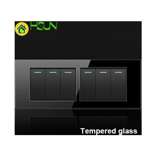 US Tempered Glass Black 118 Type Switch Socket 1/2/3/4/5/6/7/8 Gang 2 Way Switch Real Glass Panel LED Guide Light Mounting Box
