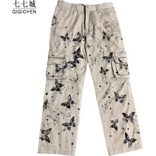 Hip Hop Cargo Pant Men Splash-Ink Butterfly Print Harajuku Jogging Pants Couple Tie-Dye Punk Streetwear Trousers 2021 Spring