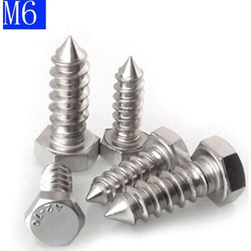 M6 6mm 304 A2 STAINLESS STEEL COACH SCREWS HEX HEAD LAG BOLTS WOOD SCREWS BOLTS Self-tapping Screws