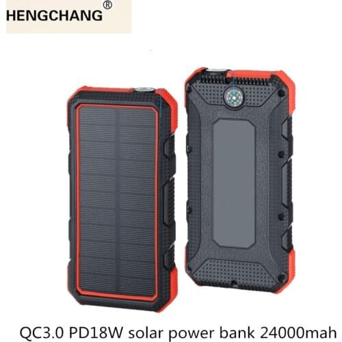 Power Bank 24000mAh solar Charger For xiaomi TypeC PD18w QC3.0 Powerbank Portable Waterproof Solar Charger