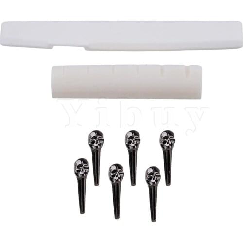 Yibuy Folk Guitar Bridge Saddle Nut and Black Bridge Pin for 6 Strings Guitar
