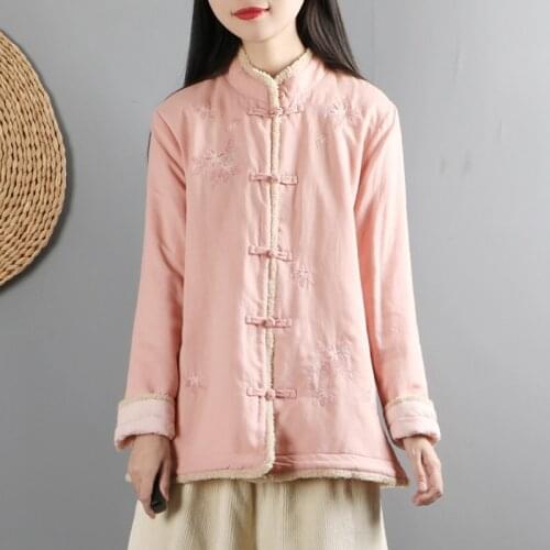 Yellow Chinese Style Clothing Women Clothes 2020 Winter Coat Tang Suit Vintage Thick Warm Hanfu Outwear Ladies Chinese Top 11692