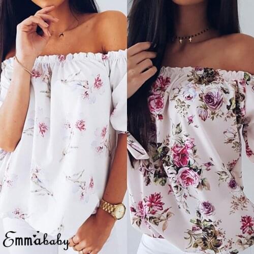Meihuida Womens Off Shoulder Blouse Shirts Ladies Summer Beach Casual Loose Tops Tee Print Shirts 2020 Fashion