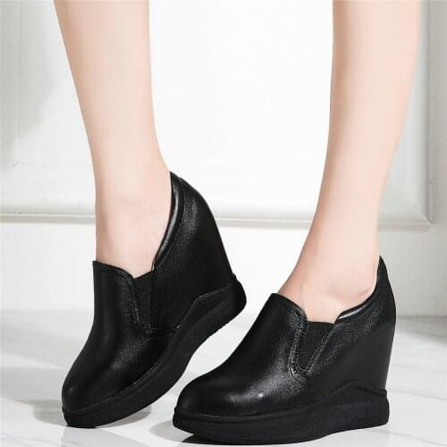 Wedges Oxfords Shoes Women Genuine Leather High Heel Platform Pumps Shoes Female Low Top Round Toe Fashion Sneakers Casual Shoes