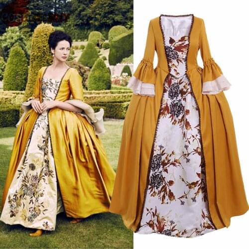 Costumebuy Outlander Claire Randall Tudor Marie Antoinette Rococo Baroque Victorian Ball Gown Women Yellow Dress Custom Made