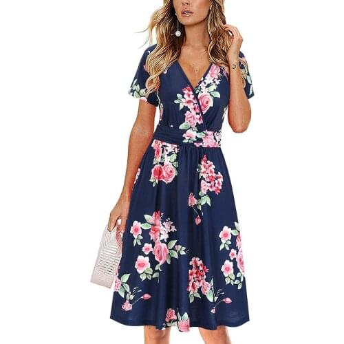 Femme Robes Summer Dress Womens Dresses Short Sleeve Print Dress For Woman Casual High Waist Midi Dresses For Female Vestidos