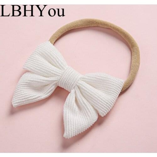 1pcs Handmade Newborn Baby Girls Corduroy Fabric Bows Nylon Headbands Cute Butterfly Knotbows Skinny Soft Nylon Hairbands