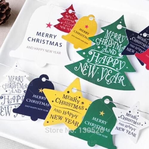 10sets Christmas Tree Bell Star DIY Cake Gifts tags Accessories Topper Gift Tag Tree Party Festive Decoration Supplies 14Pcs/Set