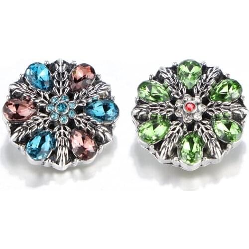 10pcs/lot New Christmas Snap Jewelry Rhinestone Snowflake 18mm Flower Snap Buttons Fit Snap Button Bracelet Necklace Charms