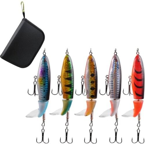 5Pcs Topwater Bass floating Pencil Fishing Lure 12g 16g Artificial Hard Bait Wobbler Rotating Tail Fishing bait 3D Eyes