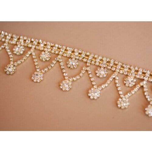5yds 4CM Rhinestone Curtain Trims Fashion Bridal Sash Headband Costume Dangle Applique Trimming