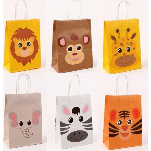 6pcs Safari Animals Favor Bags Gift Bags Paper Bags Baby Shower Birthday Party Kids Children Jungle Party Decorations Supplies