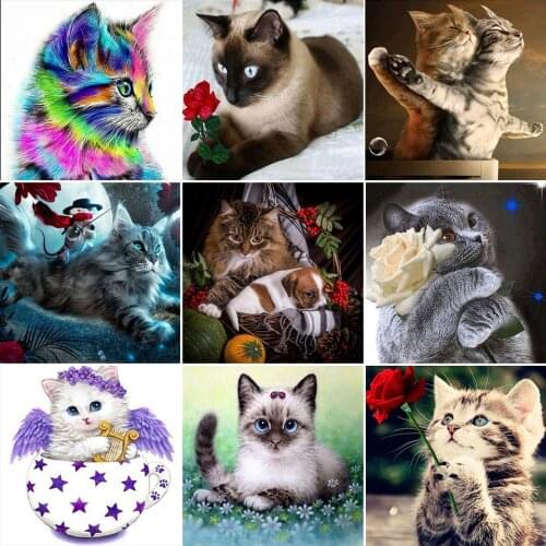 5D DIY Diamond Painting Animal Cat Cross stitch Kit Full Drill Diamond Embroidery Mosaic Art Picture of Rhinestones Home Decor