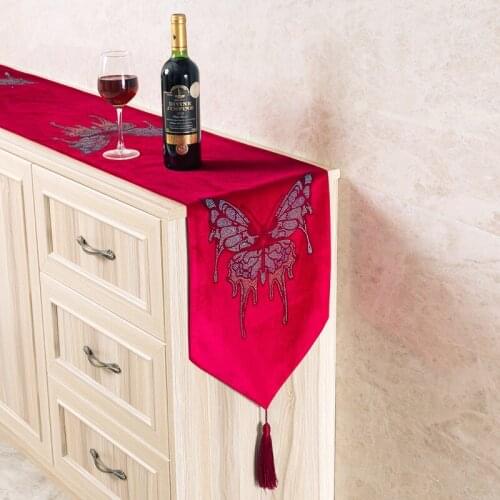 Butterfly Table Runner Decoration Table Cover Dustproof Cabinet Cover Diamonds Ironing Tech 32x180cm 32x200cm