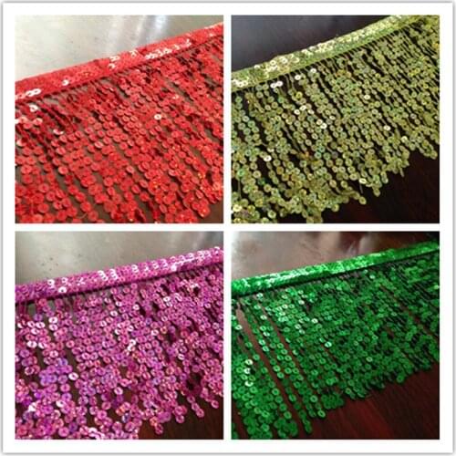 GLace 1Y/Lot 16CM laser encryption sequins row tassel lace Latin costume curtain accessories manual DIY TX1534