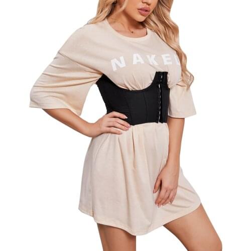 Women Slim Corset Waist Belt Solid Color Sexy Wide Elastic Tie Waspie Belt Black/White