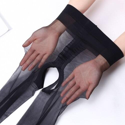 DOIAESKV 1D Sexy Tights Transparent Crotchless Women Pantyhose Ultra-thin Breathable Nylon Tights Stretchy Stockings Female Girl