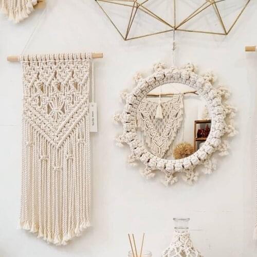 Home Decor Lace Mirror Hand-Woven Tapestry MakeupMirror Bohemian Decor Home Bedroom Decor Mirror Wall Mirror